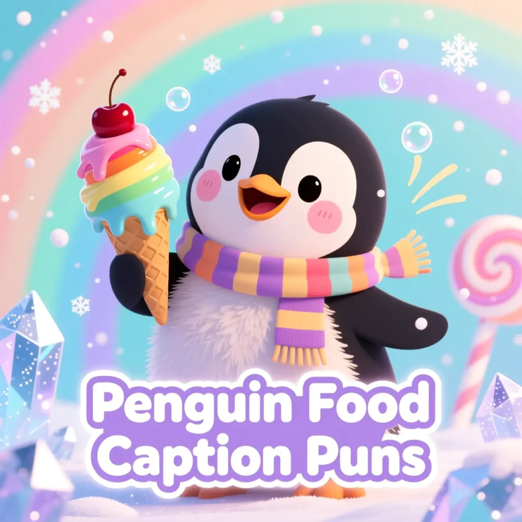 Cute Caption Puns & Penguin Food 