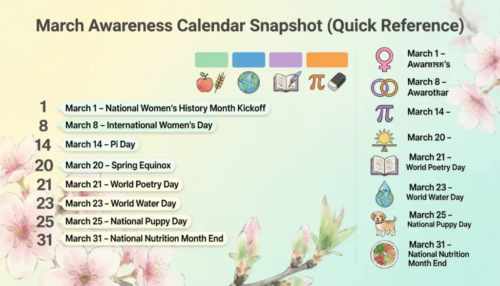 March Awareness Calendar Snapshot (Quick Reference)